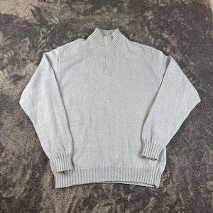 Vtg Paul & Shark Yachting Pure New Wool Knitted 1/4 Zip Sweater Blue L Italy